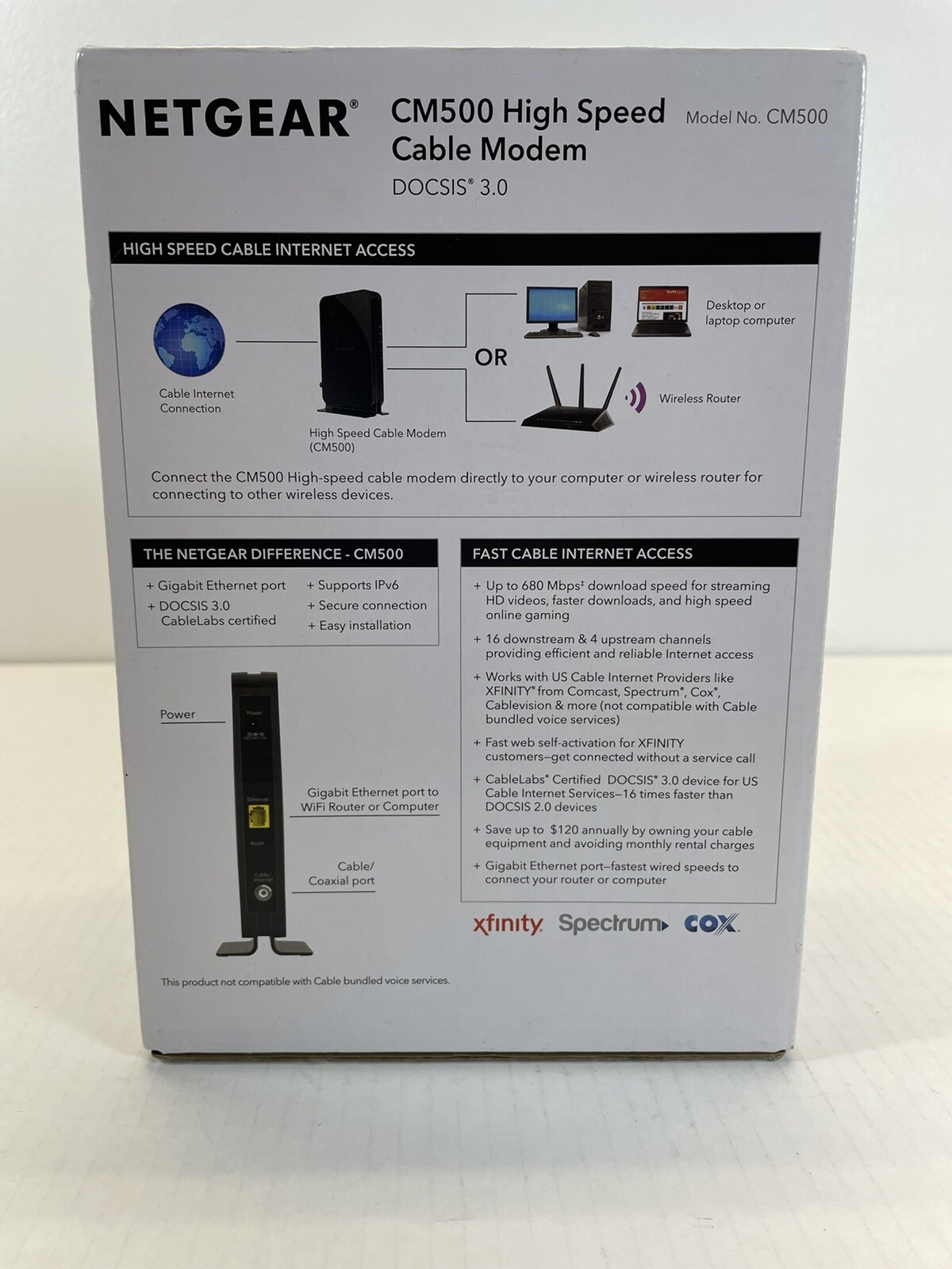 Netgear CM500 High Speed Cable Modem DOCSIS 3.0 Xfinity Cox Spectrum Comcast