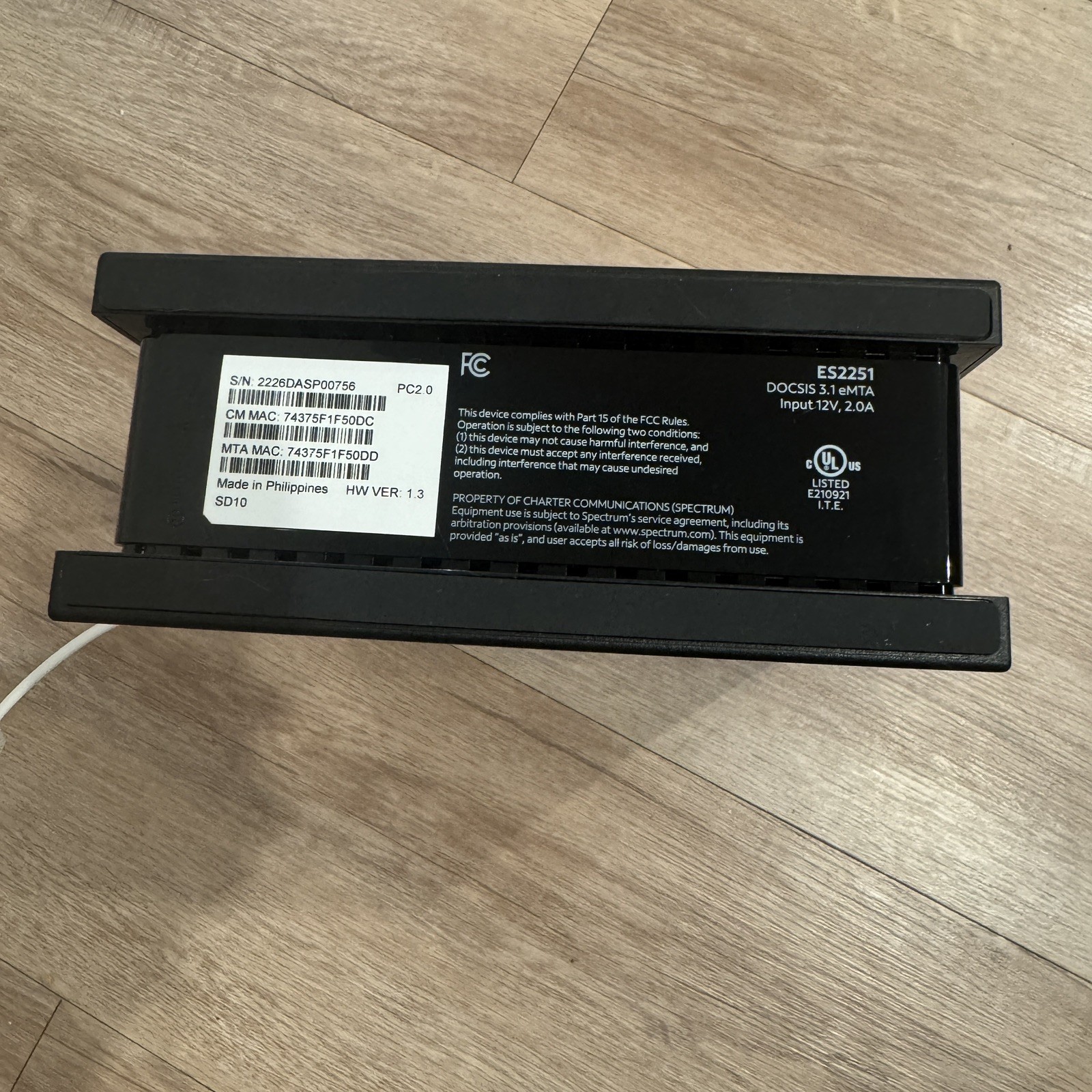 Spectrum ES2251 DOCSIS 3.1 eMTA Cable Modem 1Gbps Black 1x Ethernet