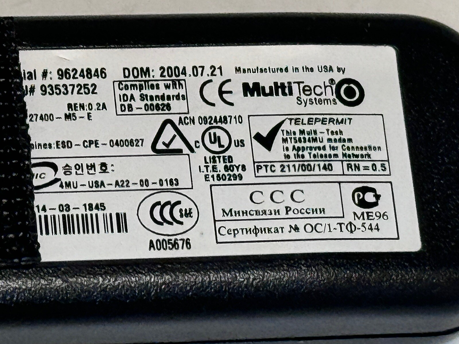 MULTITECH MULTIMOBILE USB MT5634MU 56K DATA/FAX MODEM