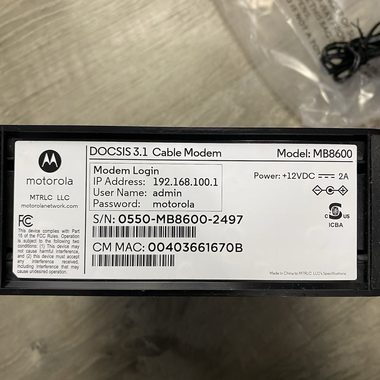 Motorola DOCSIS 3.1 Ultra Fast Cable Modem Model: MB8600 🔥🔥🔥