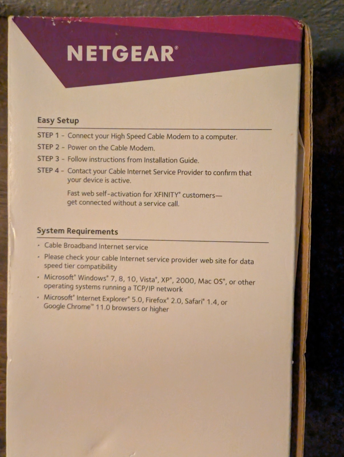 NETGEAR CM700 High Speed Cable Modem DOCSIS 3.0 32×8 CM700-100NAS Open Box