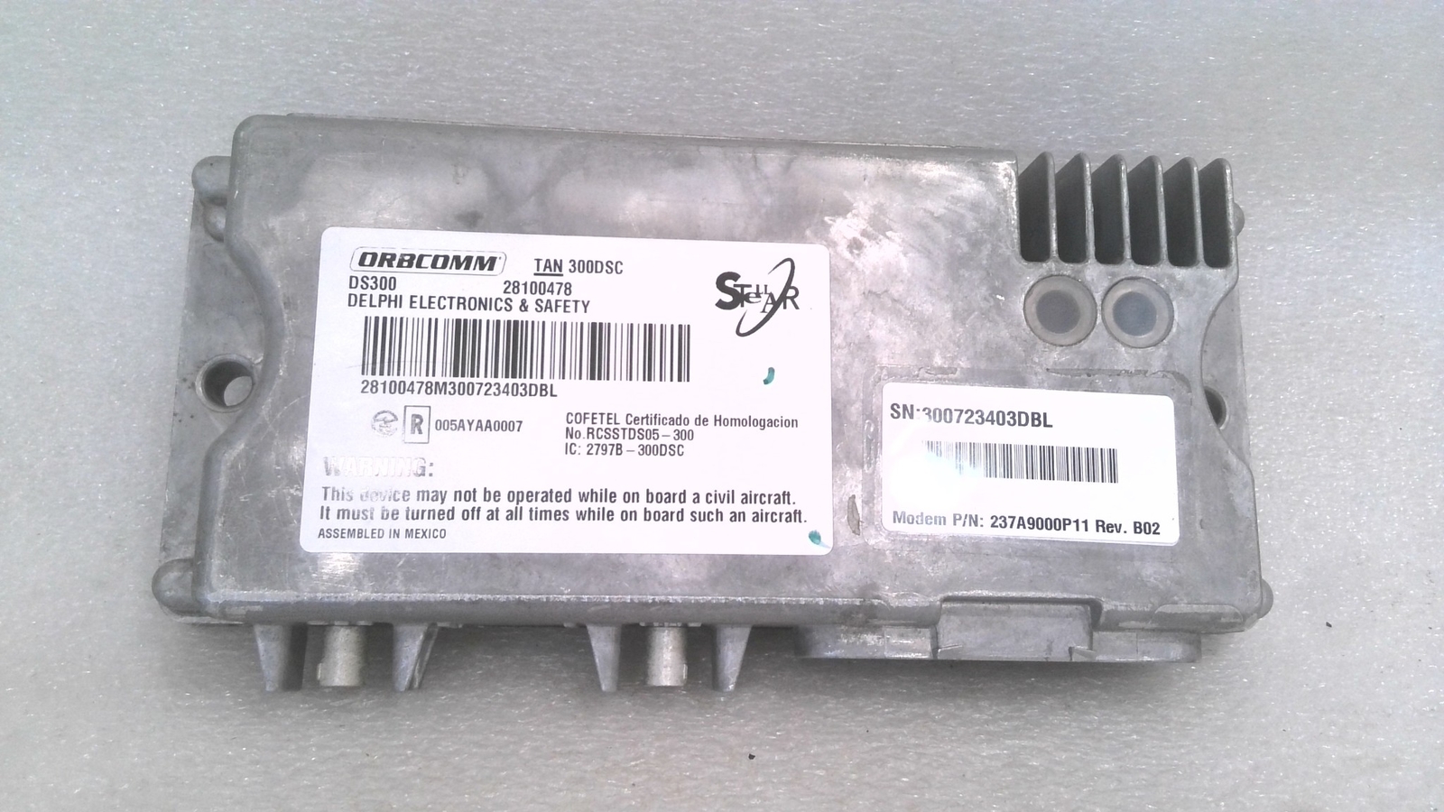 ORBCOMM STELLAR DS300 237A9000P11 28100478 SATELLITE MODEM, DELPHI ELECT & SAFET