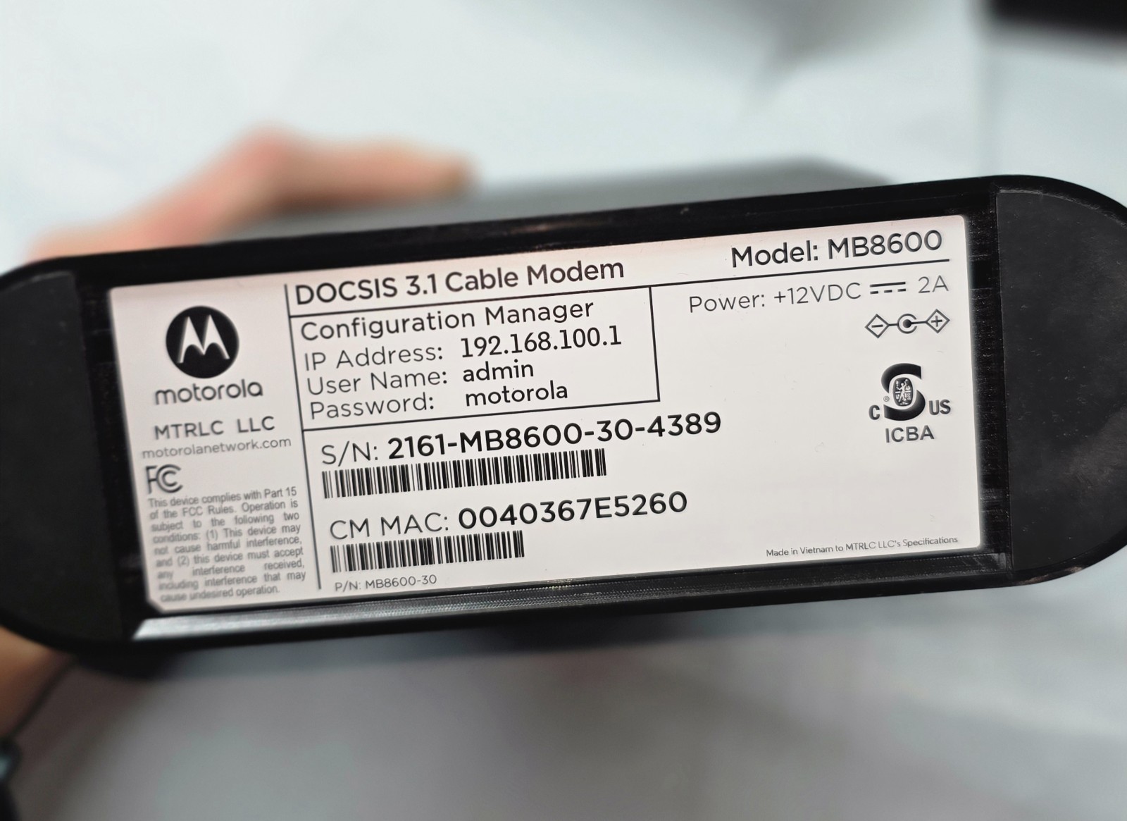 Motorola MB8600 DOCSIS 3.1 Cable – Black *FAST SHIPPING*
