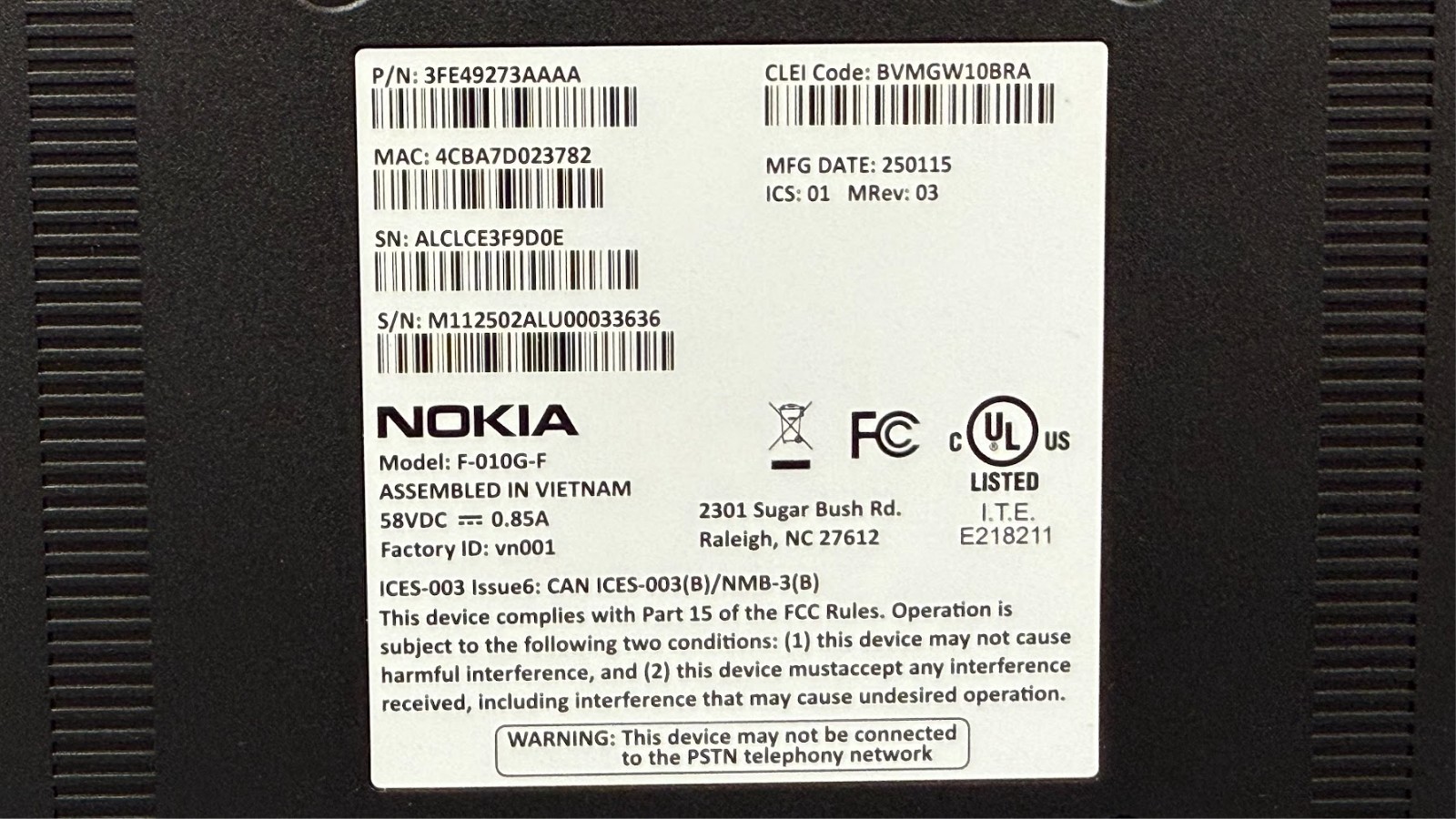 Nokia F-010G-F Fiber Cable Modem Box (without Box) with Free Shipping