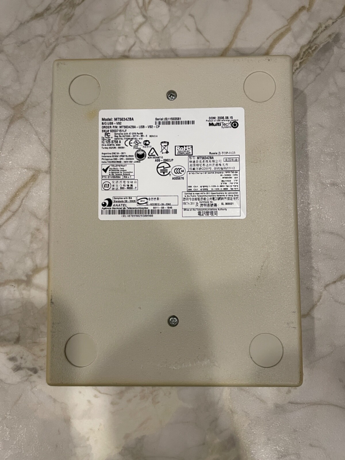 MultiTech Multi-Tech MultiZBA 56 Kbps Fax Modem USB RJ11 RJ-11 MT5634ZBA
