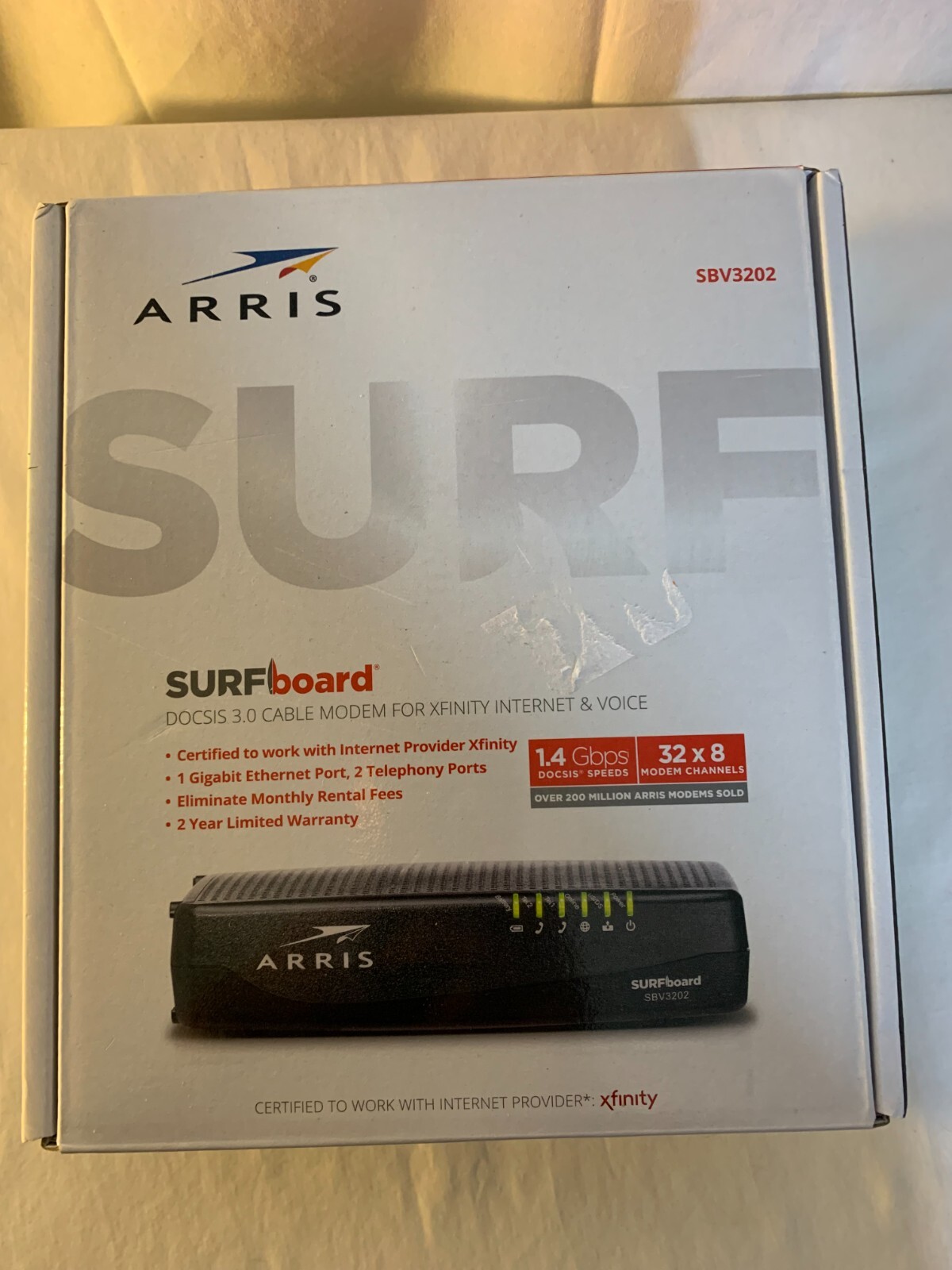 ARRIS SURF Board SBV3202 32×8 DOCSIS 3.0 Voice Cable Modem – Black