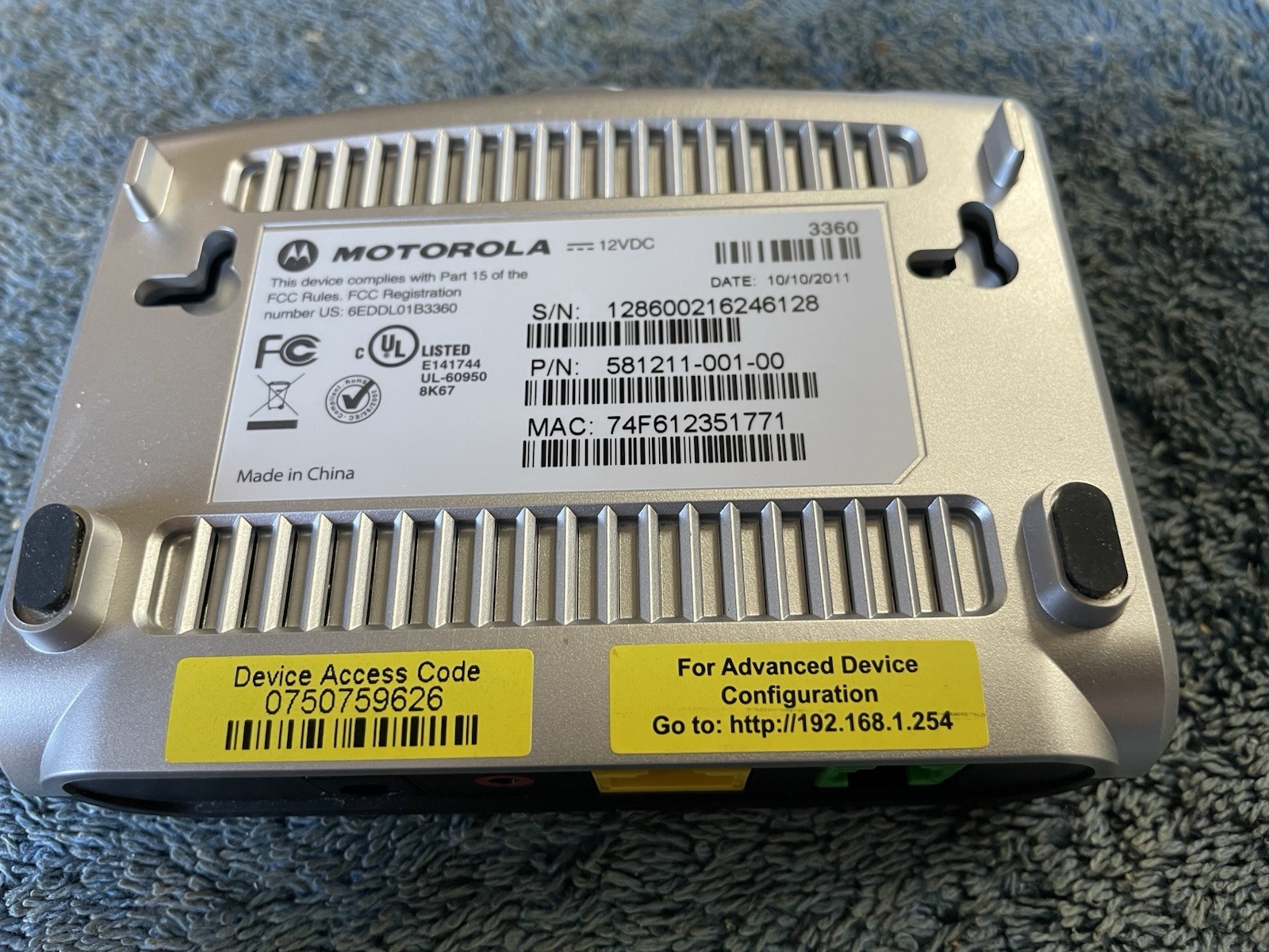 Motorola 3360 (581211-003-00) 24 Mbps DSL High Speed Modem LNIB