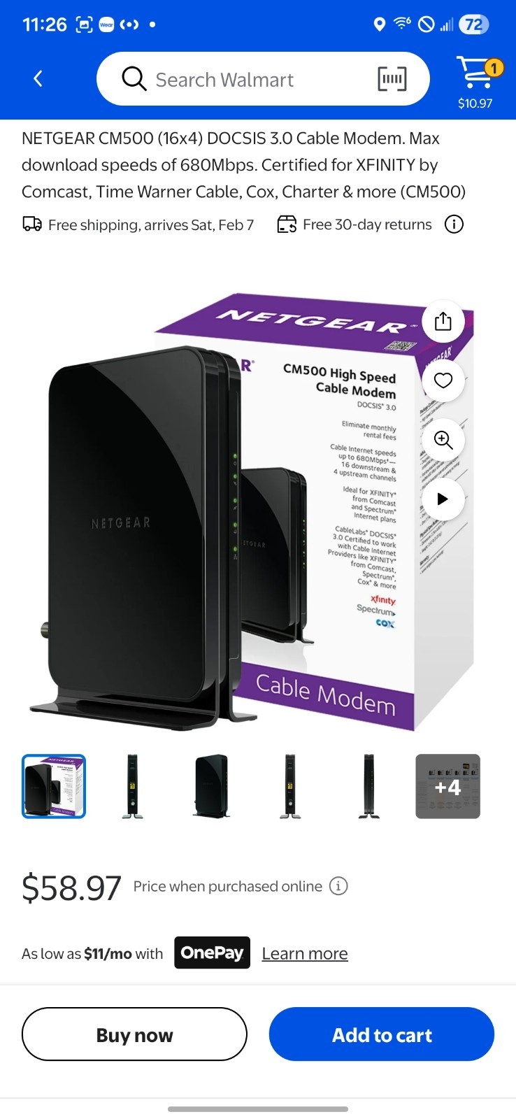 NETGEAR Cm500-1aznas 16×4 DOCSIS 3.0 Cable Modem Max Download Speeds of 686mbps