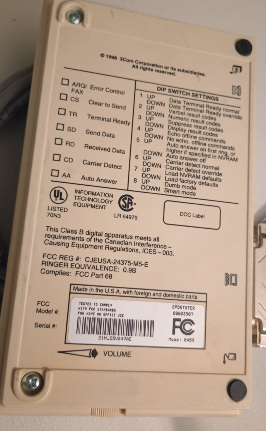 US ROBOTICS Sportster 33.6 Faxmodem 000839-07