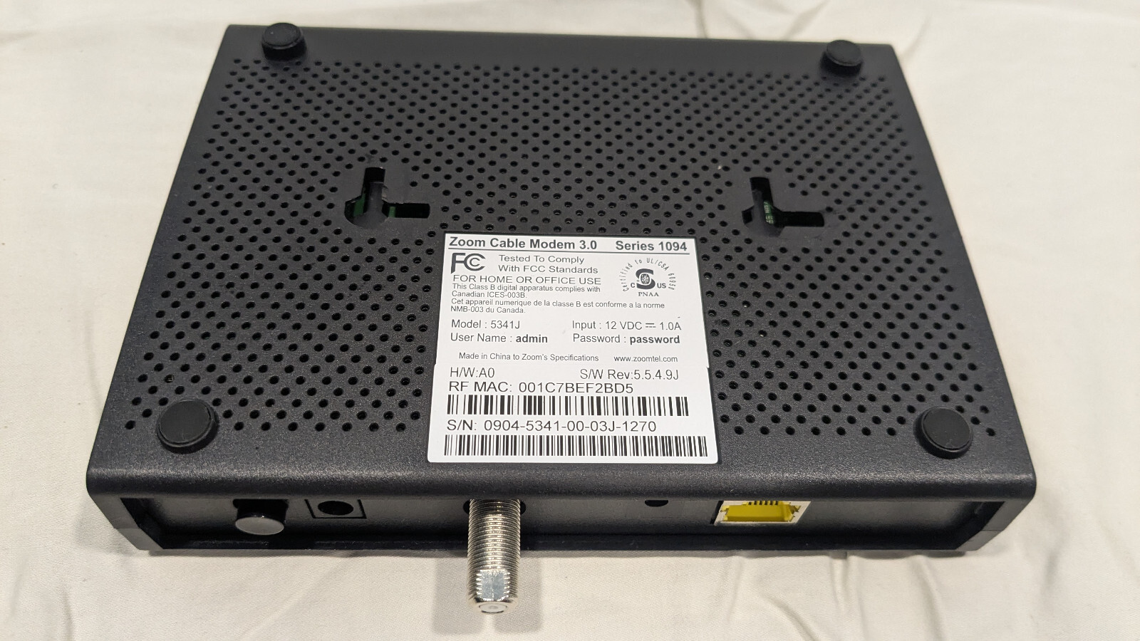 Zoom Cable Modem 3.0 Series 1094 Model 5341J Unlocked