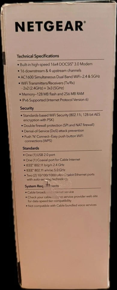 Netgear C6250-100NAS AC1600 (16×4) WiFi Cable Modem Router Combo (C6250) DOCSIS