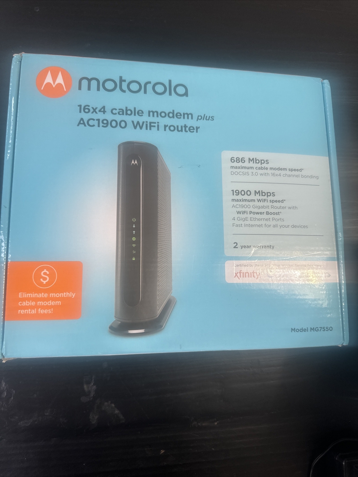 Motorola MG7550 16×4 Cable Modem Plus AC1900 WiFi Router New / Open Box