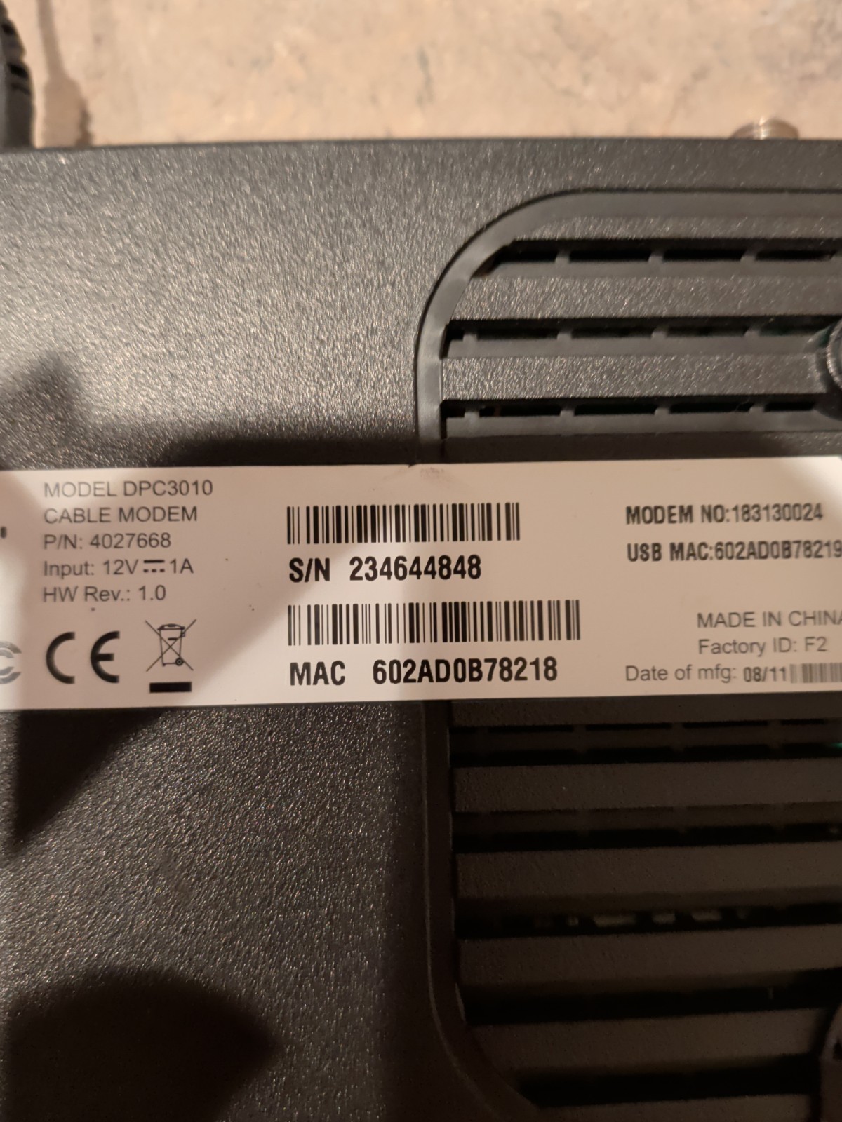 Cisco DPC3010 (4027668) – Docsis3.0 cable modem – Used – Good condition