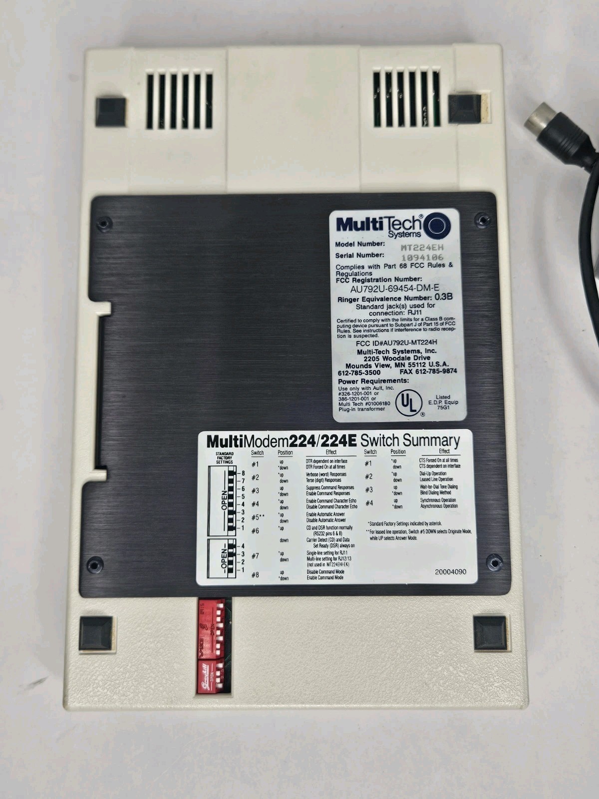 MultiTech Systems External Multi Modem 224/224E Model MT224EH Untested
