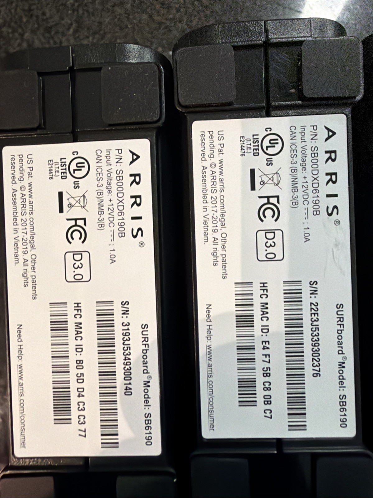 ARRIS SURFboard DOCSIS 3.0 Cable Modem – SB6190B Lot Of 4