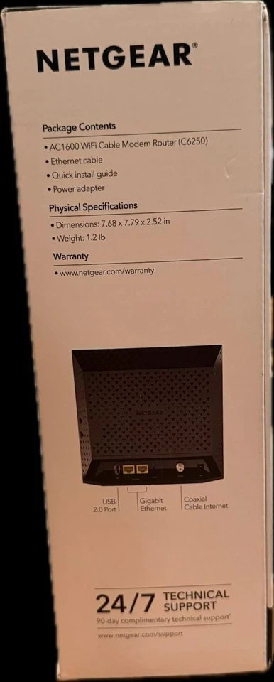 Netgear C6250-100NAS AC1600 (16×4) WiFi Cable Modem Router Combo (C6250) DOCSIS