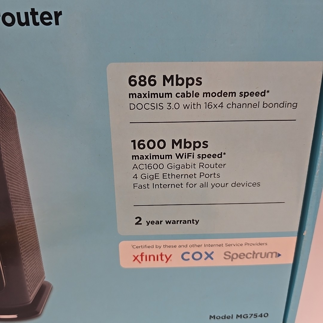 Motorola MG7540 16×4 DOCSIS 3.0 Cable Modem & AC1600 WiFi Router