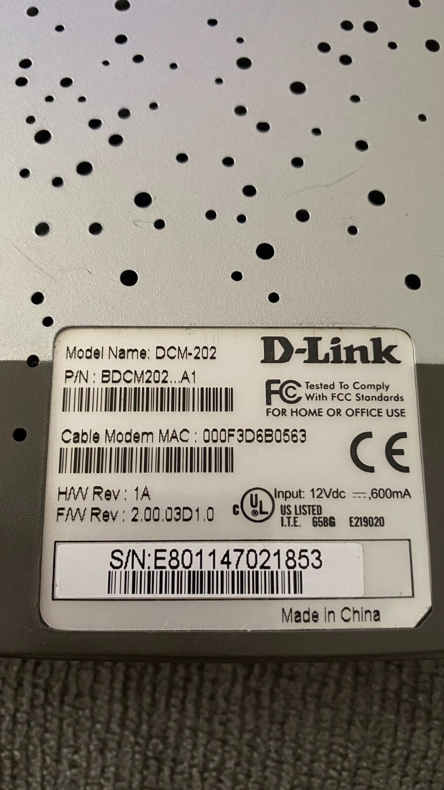 D-Link DCM-202 DOCSIS 2.0 USB Broadband Ethernet Cable Modem