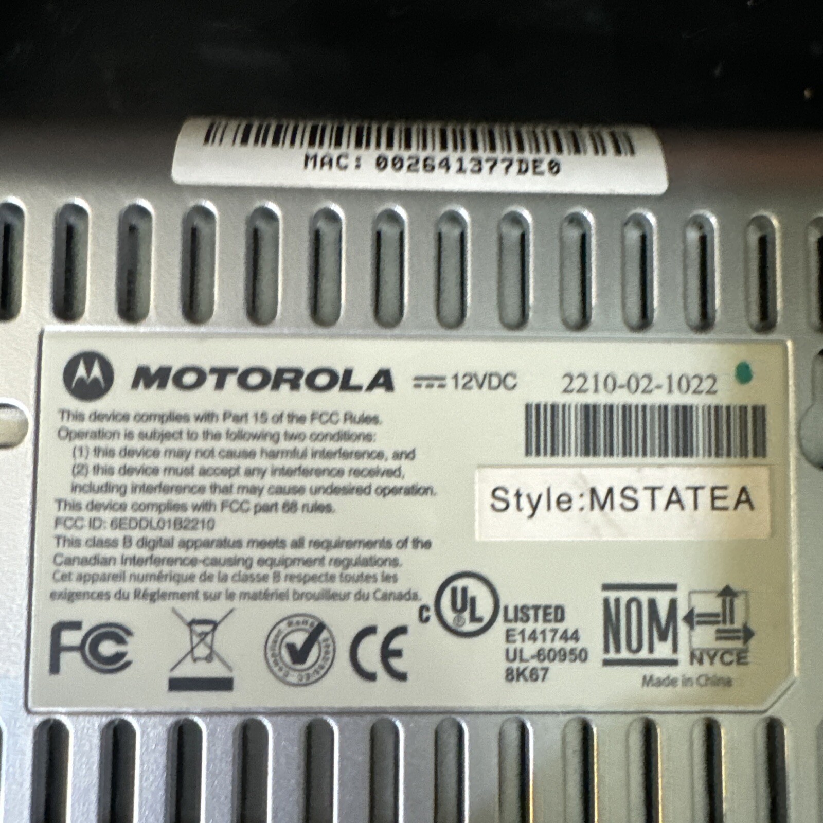 Motorola Genuine W2210-02-1022 High Speed Internet Modem w/DSL Filter