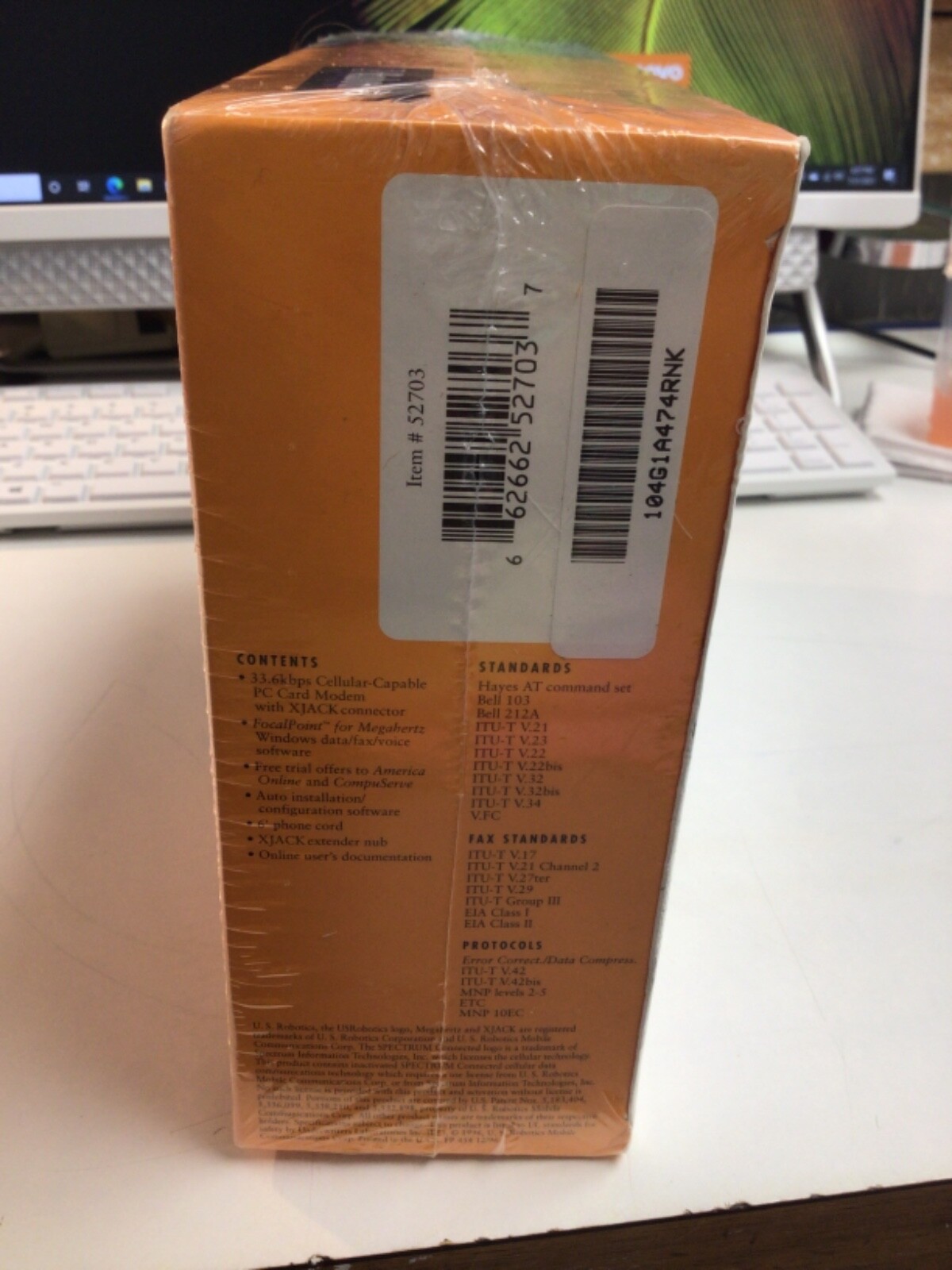 U.S. ROBOTICS 33.6 MEGAHERTZ PC CARD MODEM WITH JACK NEW IN BOX SEALED