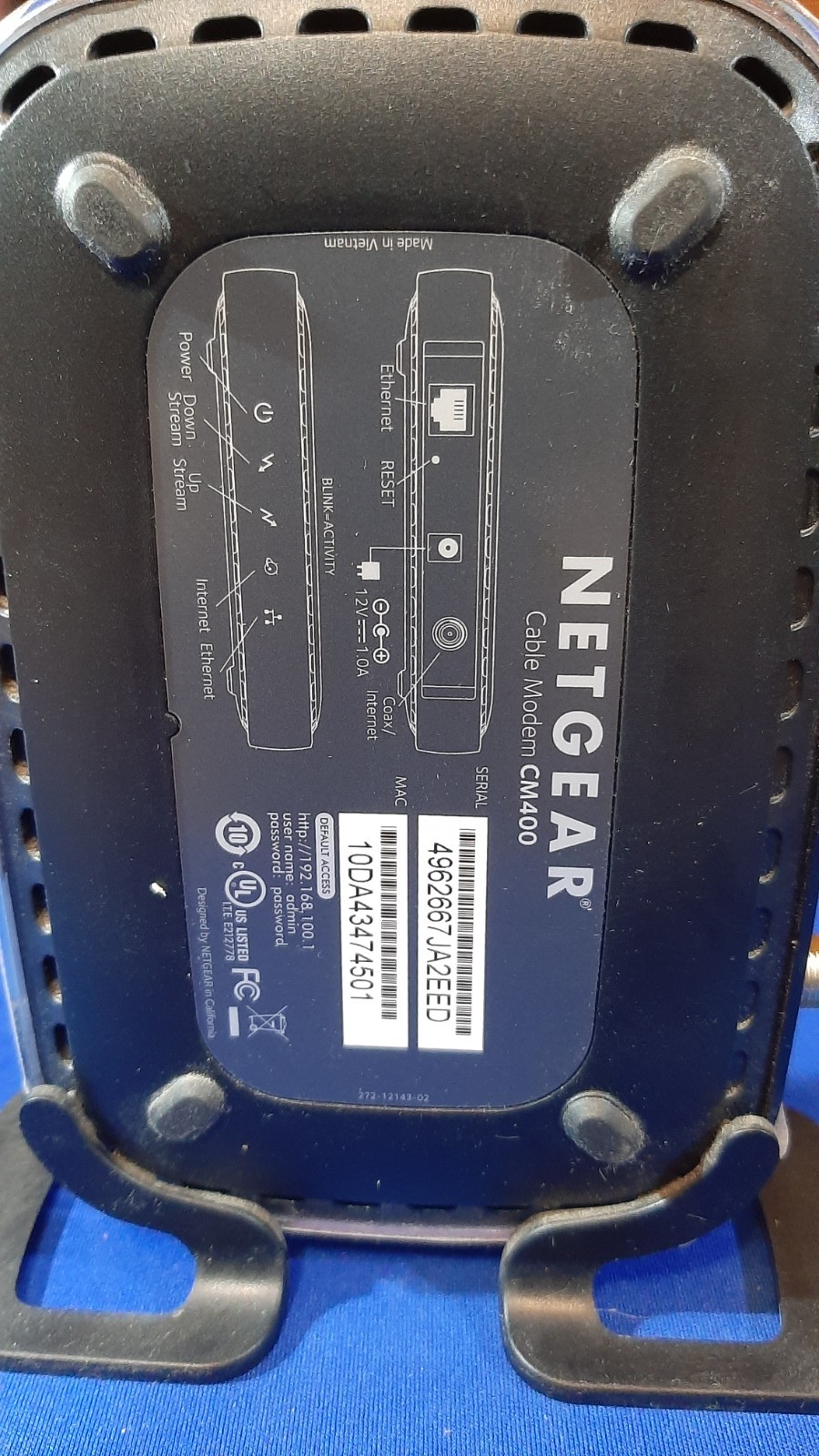 Netgear CM400 Docsis 3.0 High Speed Cable Modem with Power Adapter