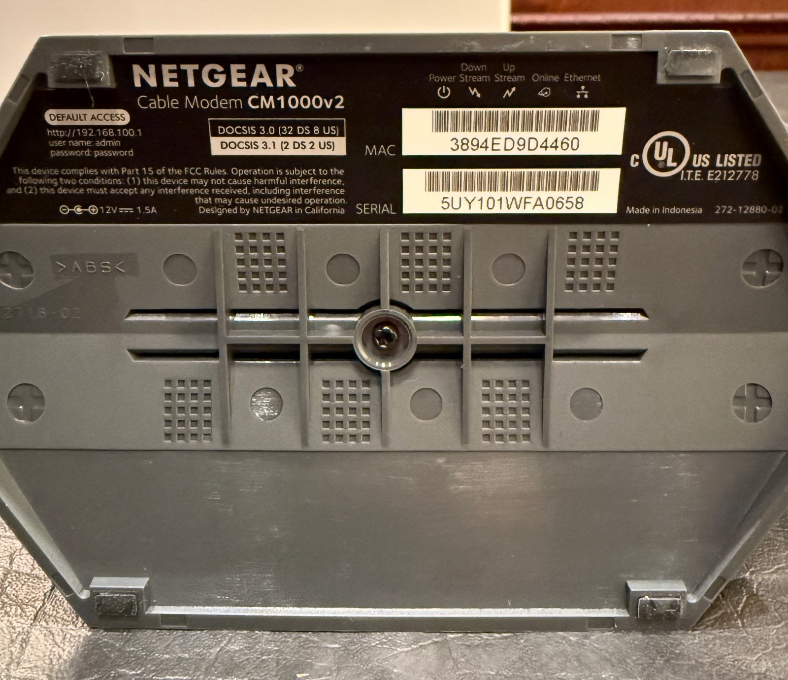 NETGEAR CM1000V2 Nighthawk DOCSIS 3.1 Cable Modem w/Power Supply