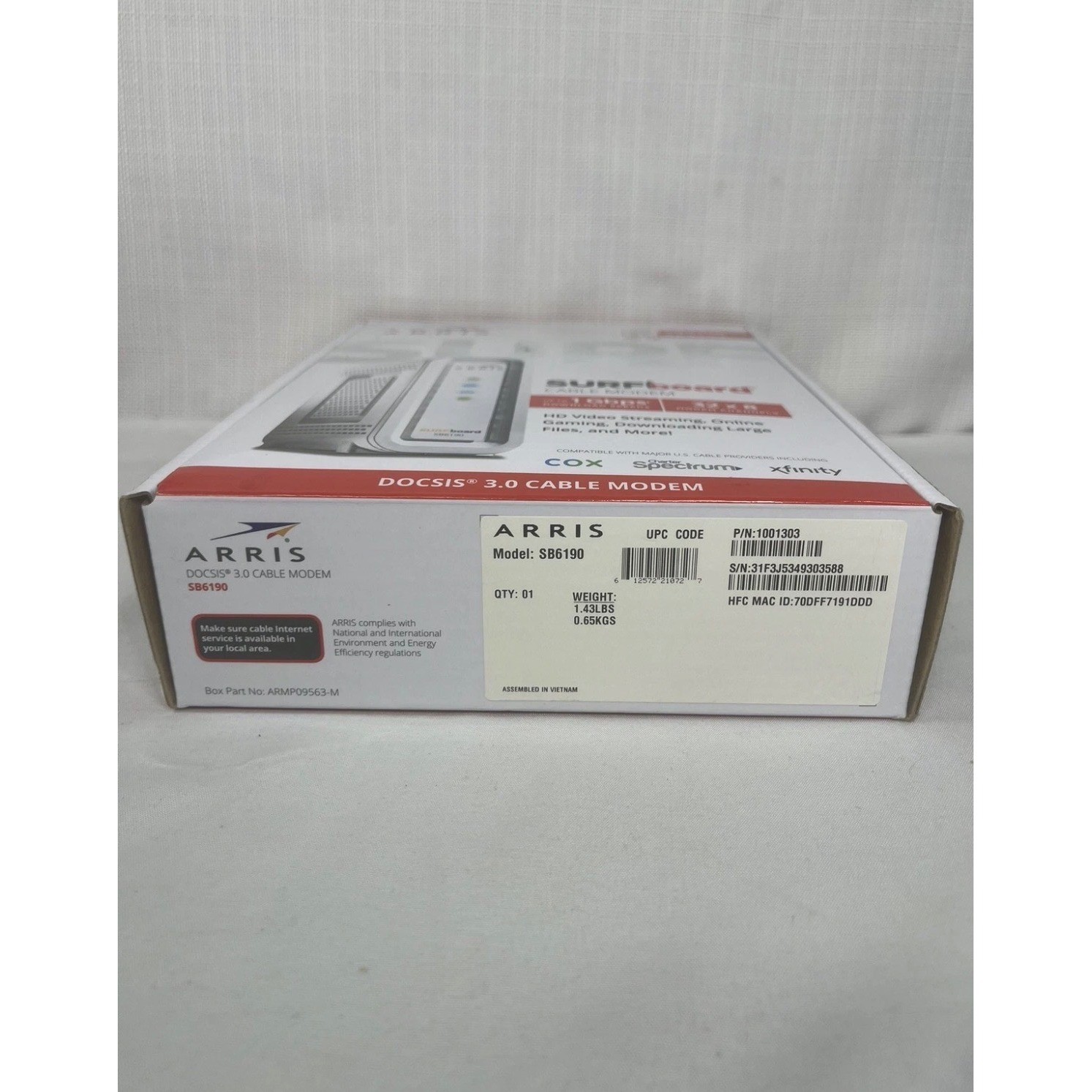 Arris SURFboard SB6190 DOCSIS 3.0 Cable Modem White 1 Gbps 32×8 1001303