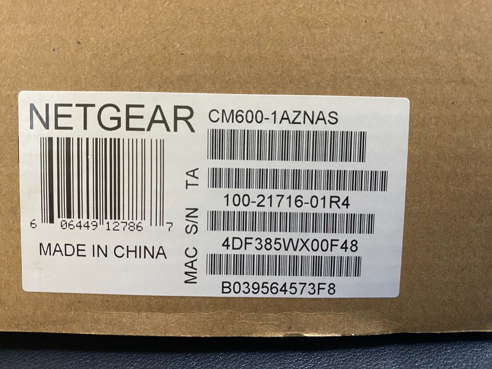 NETGEAR CM600 HIGH SPEED CABLE MODEM DOCSIS 3.0 XFINITY SPECTRUM COX MAC