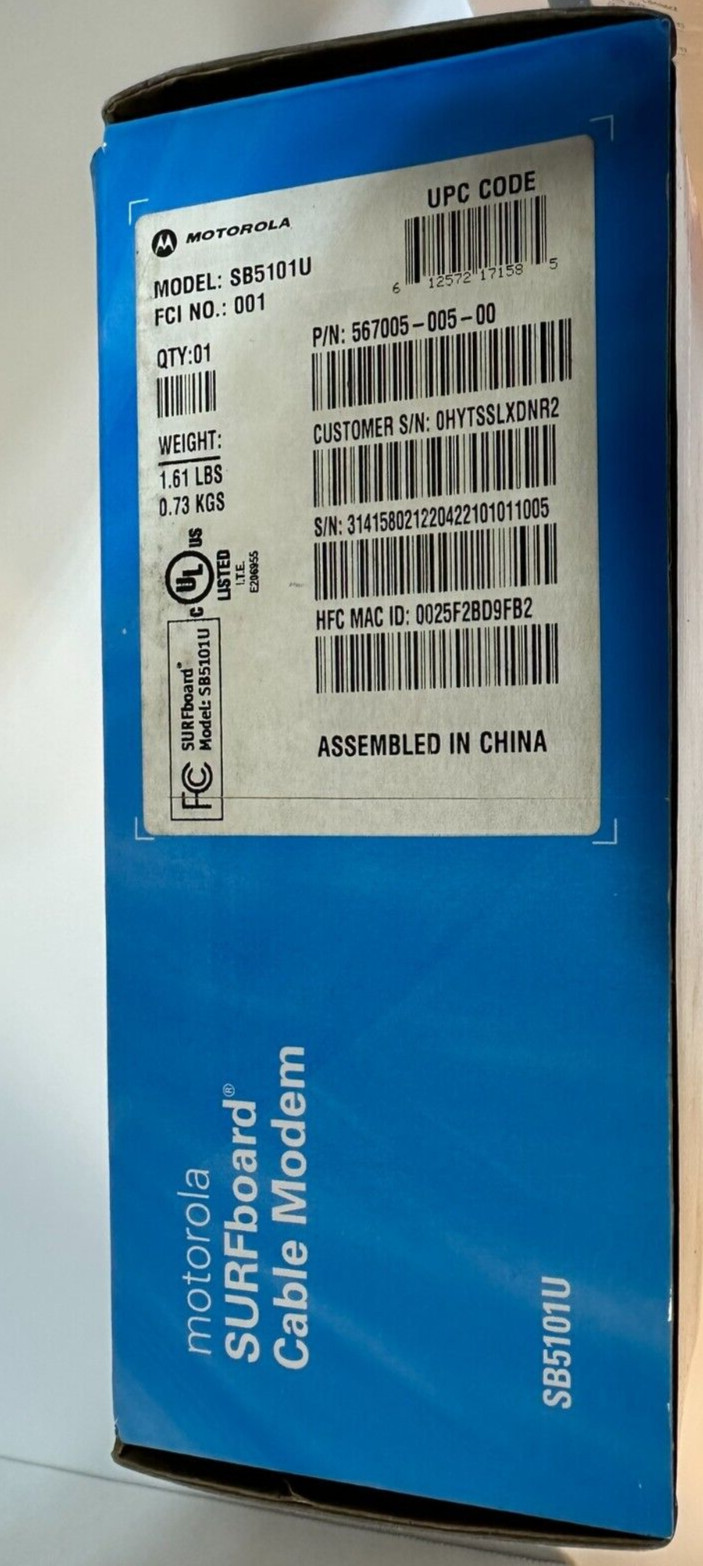 Motorola SURFboard SB5101U (567005-005-00) 38.91 Mbps NIB