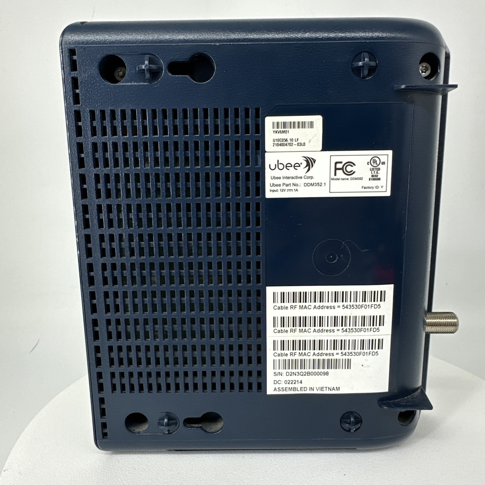 Ubee DDM352.1 DOCSIS 3.0 Cable Modem Fast Ethernet &Coaxial Used Tested Working
