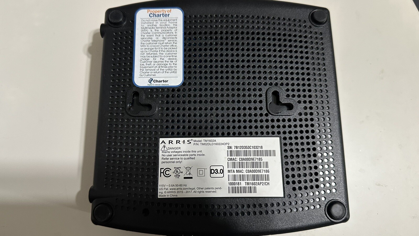 Arris TM1602A Docsis 3.0 Telephony Cable Modem
