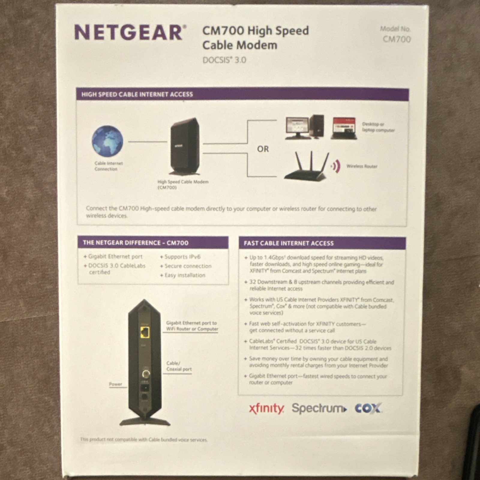 NETGEAR CM700 DOCSIS 3.0 Cable Modem 1.4 Gbps, 1x Gigabit, Xfinity