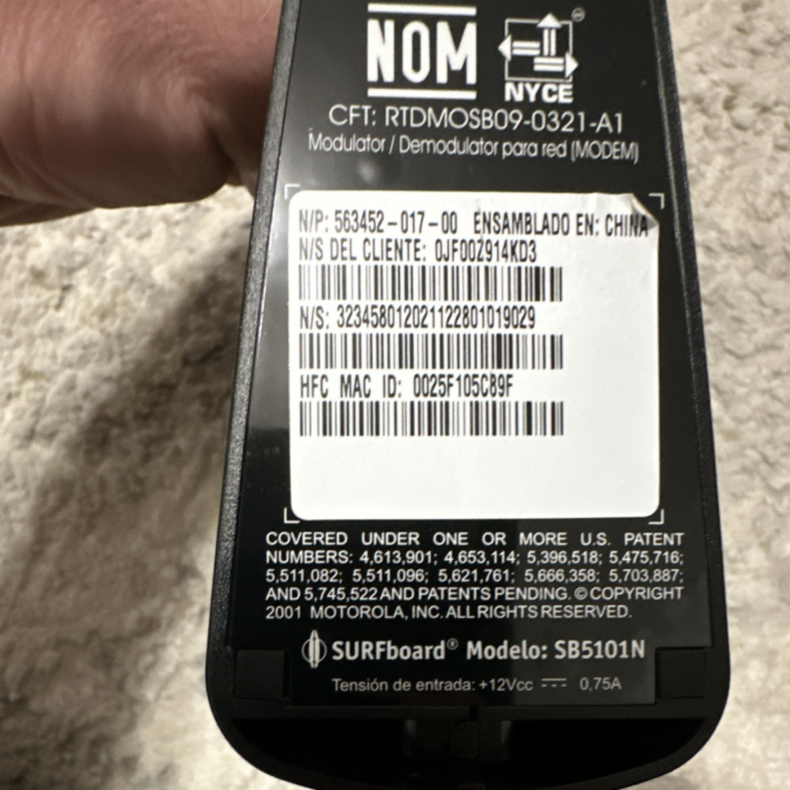 Motorola SURFboard SB5101N Cable Modem Black Ethernet RJ-45 563452-017-00