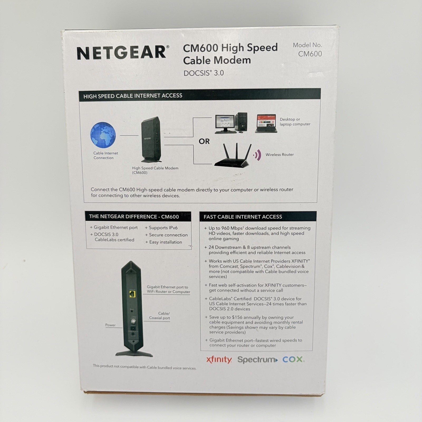 NETGEAR CM600 DOCSIS 3.0 Cable Modem NIB CM600-1AZNAS Open Box