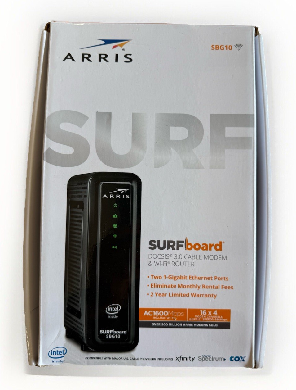 ARRIS SURFboard DOCSIS 3.0 Cable Modem & Wi-Fi Router SBG10 AC1600 Mbps – New
