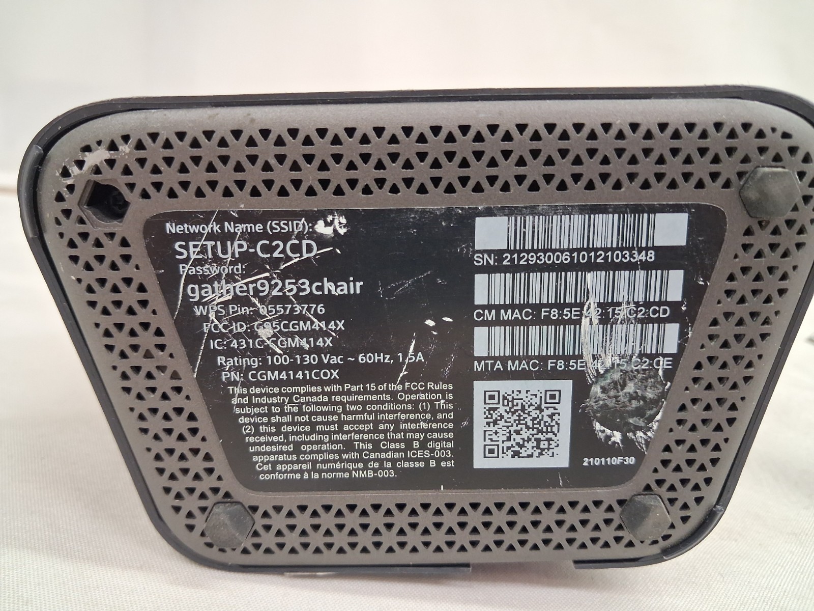 Cox Cable Modem WIFI Router CGM4141COX W/ Power Cord JG