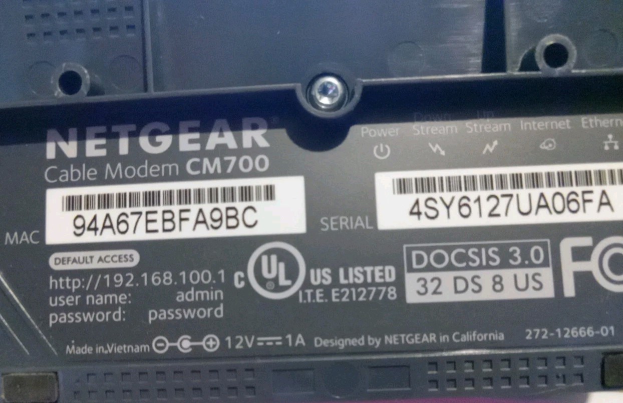 Netgear CM700 High Speed Cable Modem Cotains Modem And Adapter Only