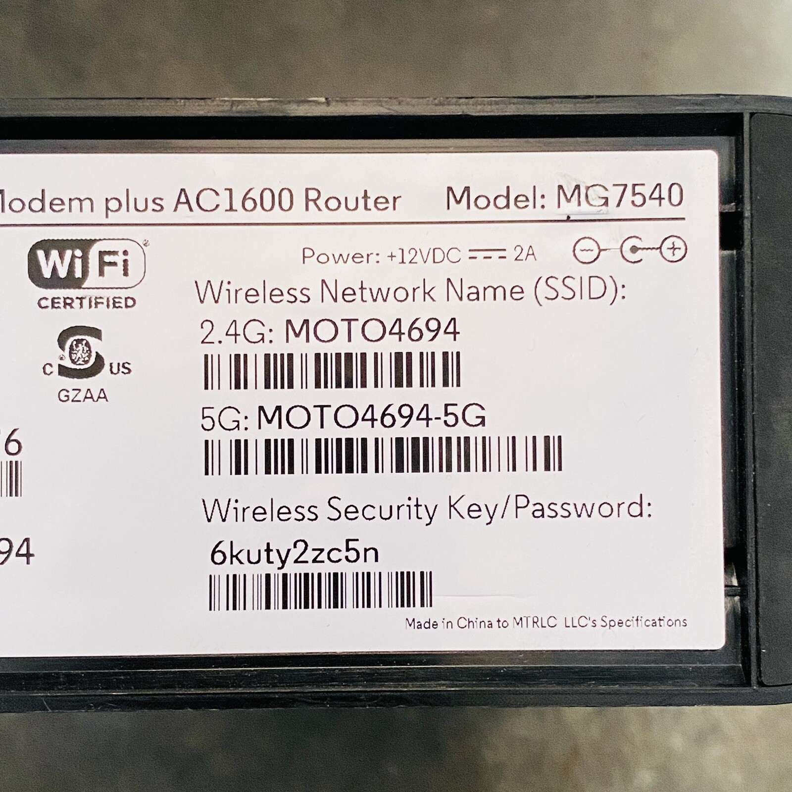 Motorola MG7540 (16×4) Cable Modem + AC1600 Dual Band Wi-Fi Router Tested Works