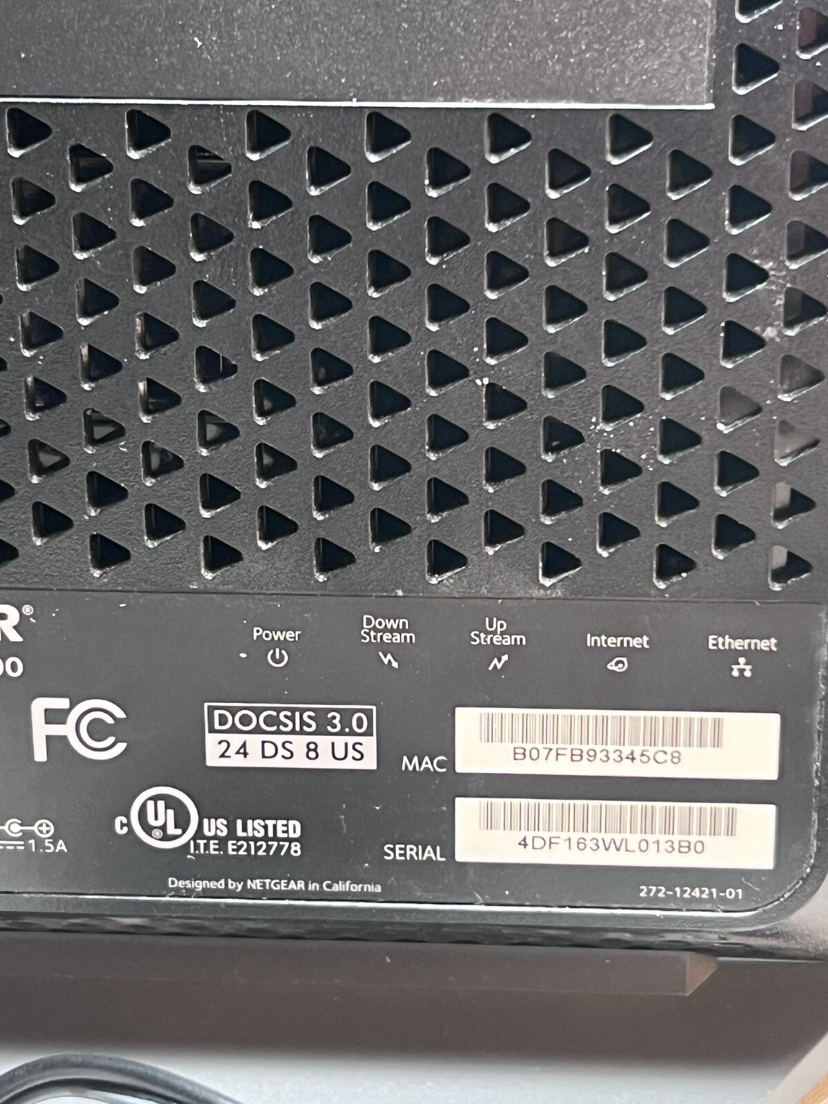 NETGEAR CM600 960Mbps DOCSIS 3.0 Cable Modem w/ Power Supply Works