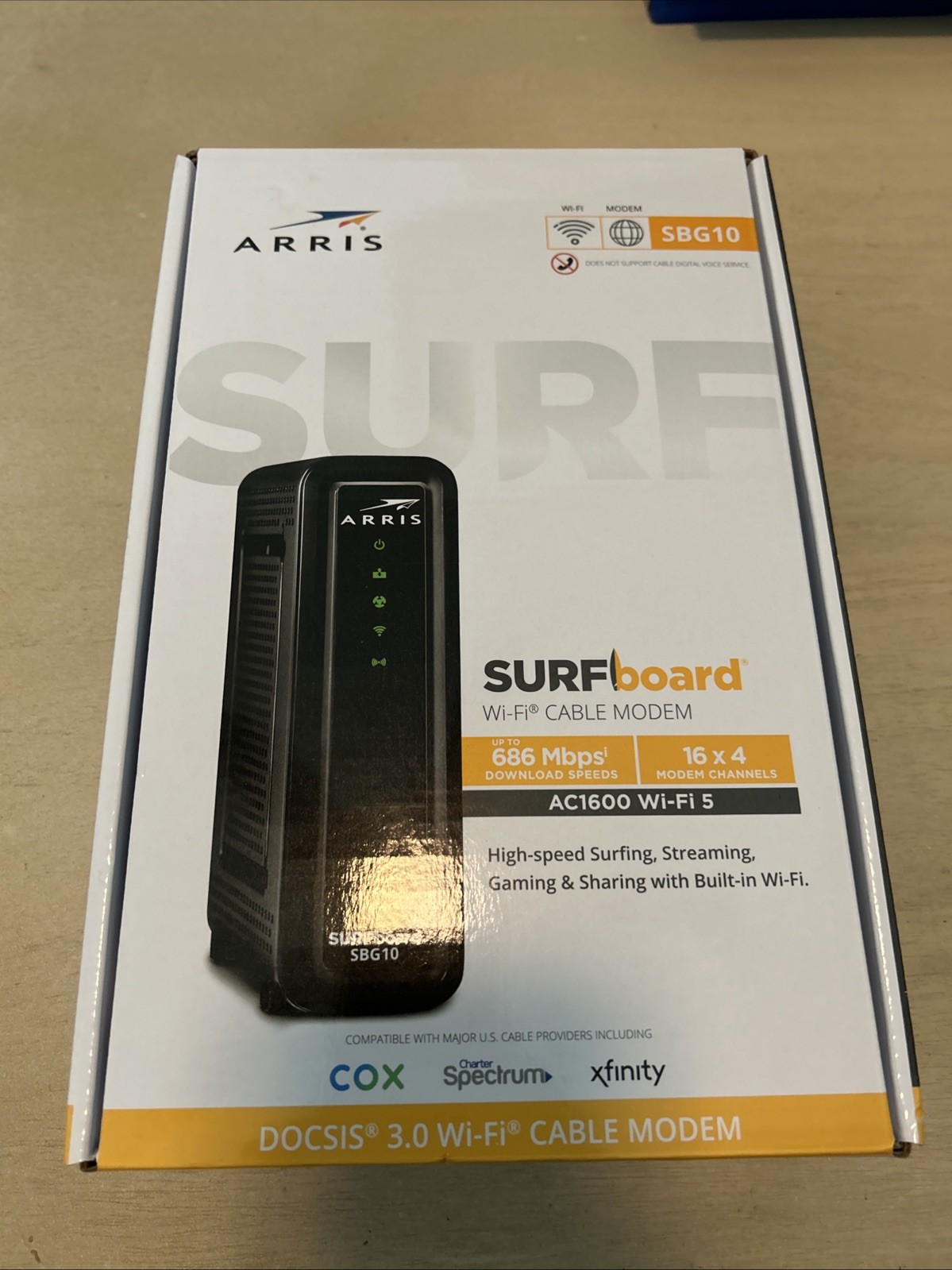 ARRIS SBG10 SURFboard AC1600 Dual-Band Cable Modem Router – Black – New , F2