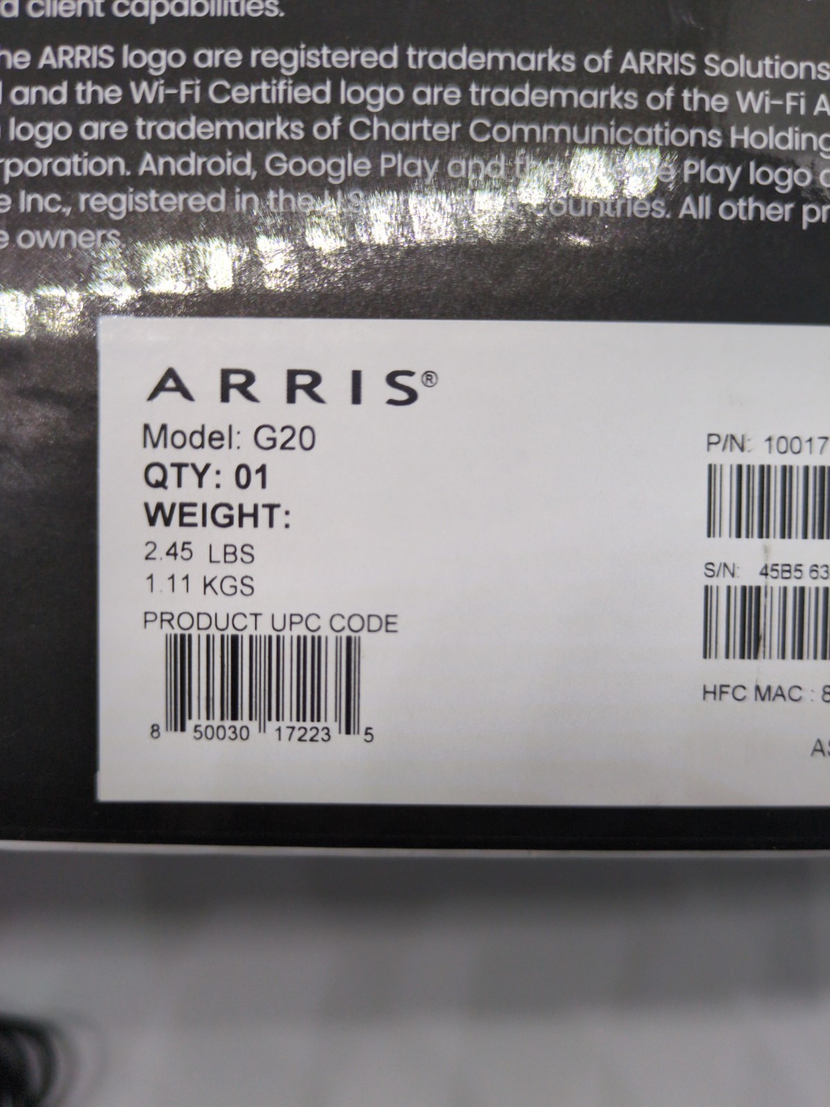 ARRIS SURFboard G20 DOCSIS 3.1 Cable Modem AX3000 ROUTER EX Condition works!