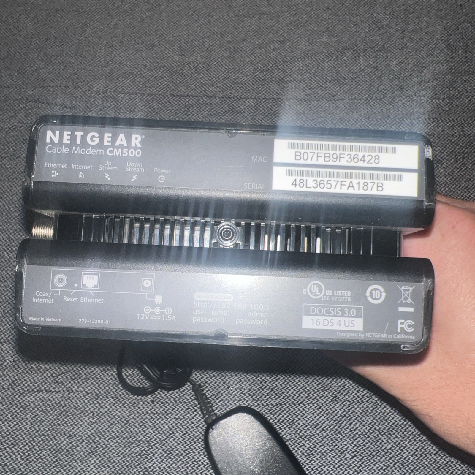 NETGEAR CM500 High Speed Cable Modem DOCSIS 30 Certified Gigabit Ethernet