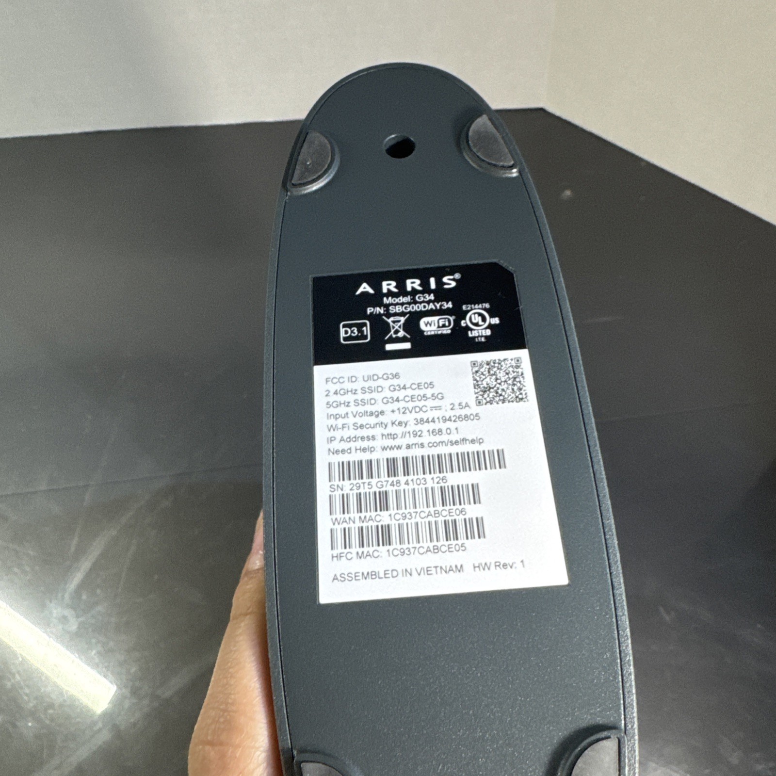ARRIS SURFboard G34 DOCSIS 3.1 Wi-Fi 6 Cable Modem UNIT ONLY – Black