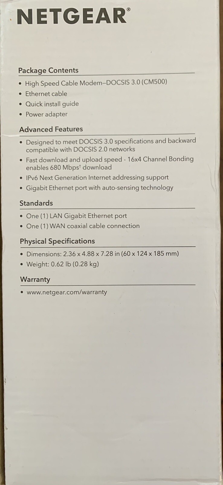 NETGEAR Cm500-1aznas 16×4 DOCSIS 3.0 Cable Modem Max Download Speeds of 686mbps