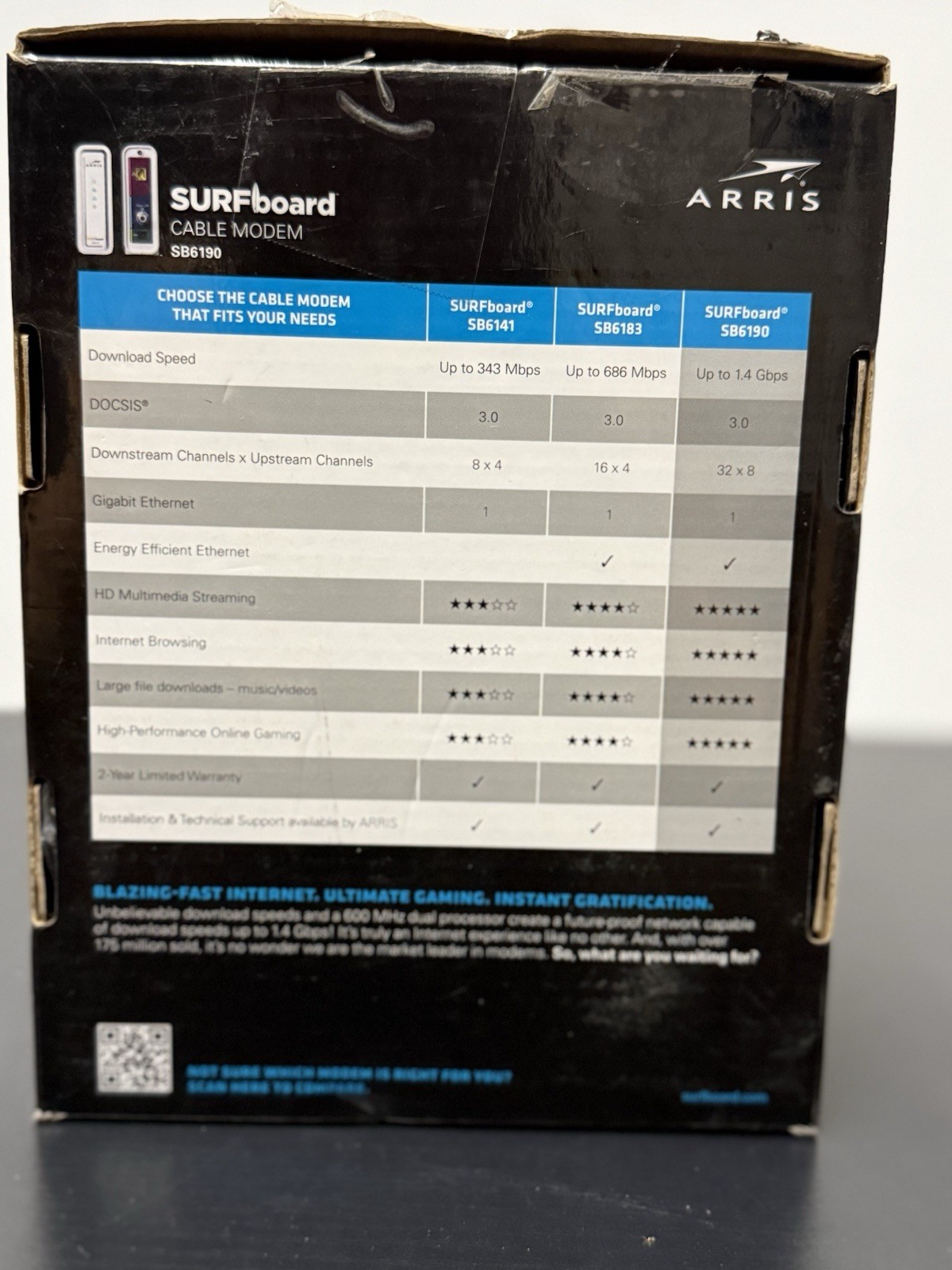 Arris SURFboard SB6190 DOCSIS 3.0 Cable Modem 32×8 w/ Box Tested Working