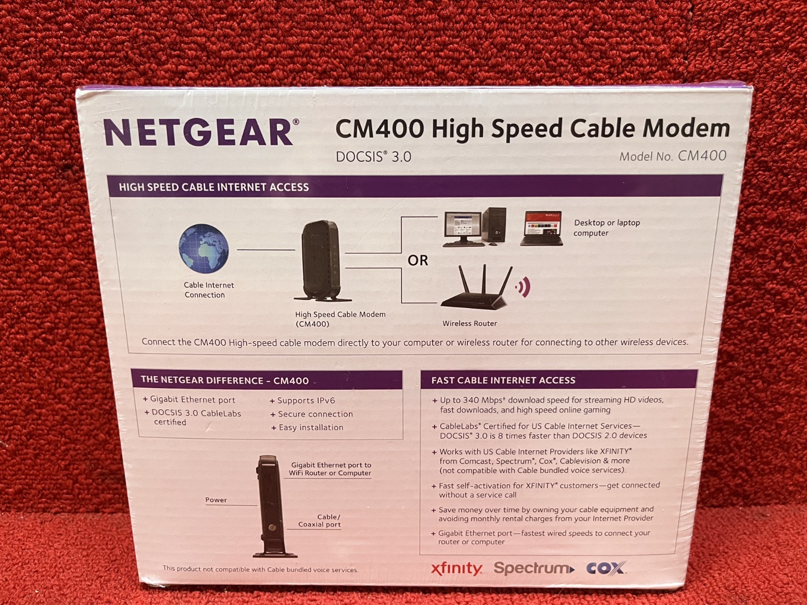 NIB Sealed NETGEAR High Speed Cable Modem DOCSIS 3.0 340MBPS #CM400 Good Cond