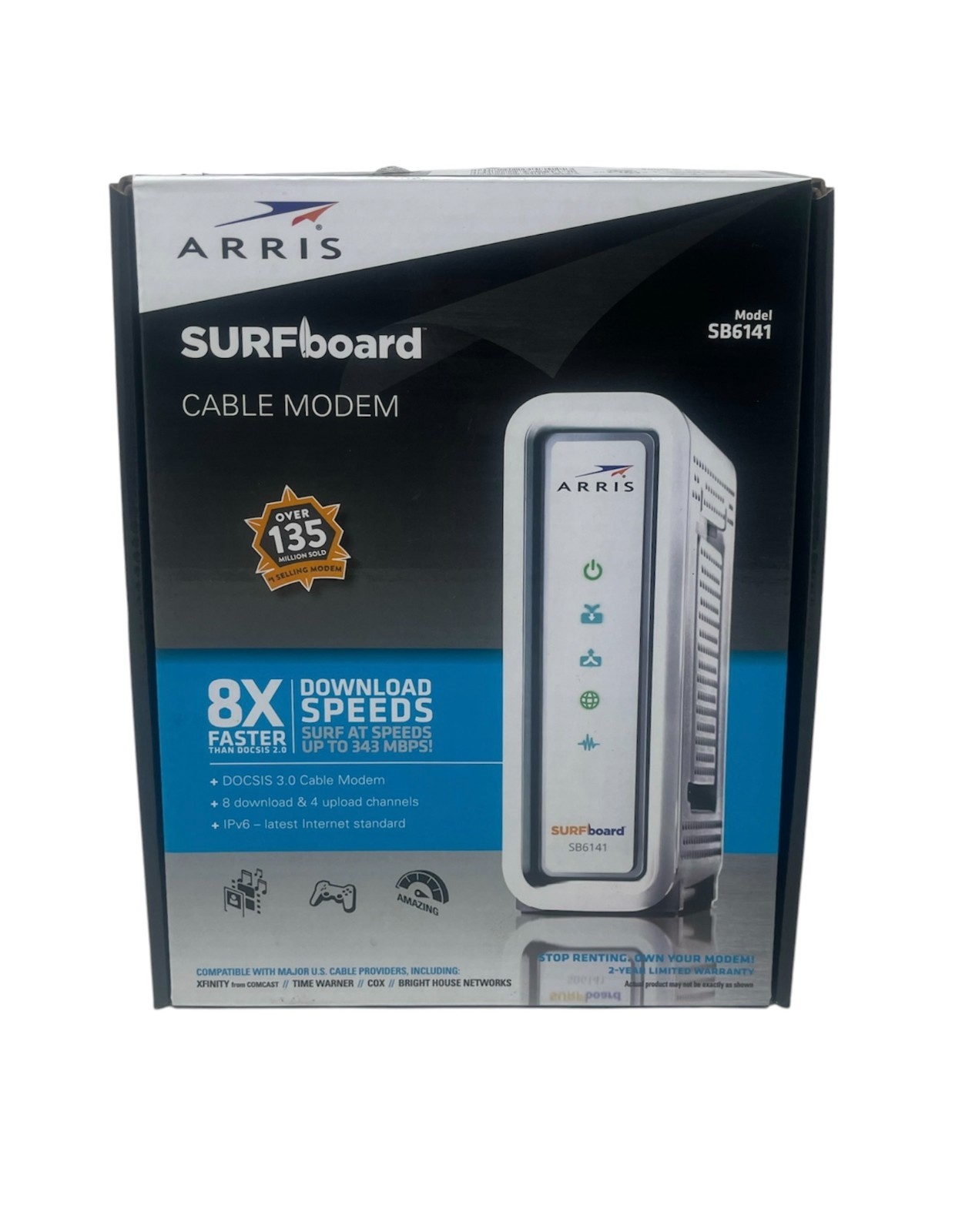 ARRIS SURFboard SB6141 Motorola White Modem W/ Power/Ethernet Cable High Powered