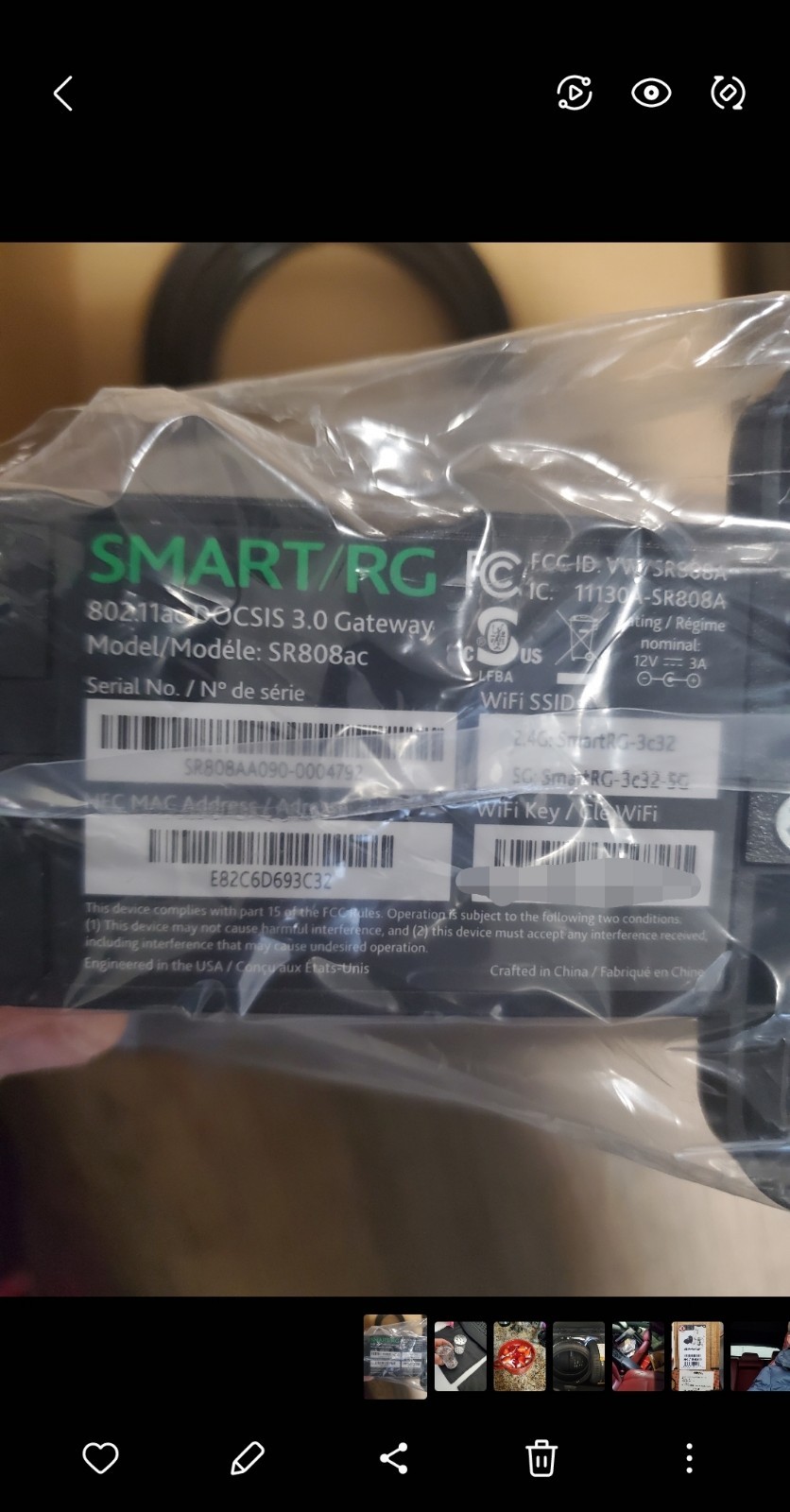 Smart/RG Cable Modem Gateway SR808ac 802.11ac DOCSIS 3.0 Modem/Router