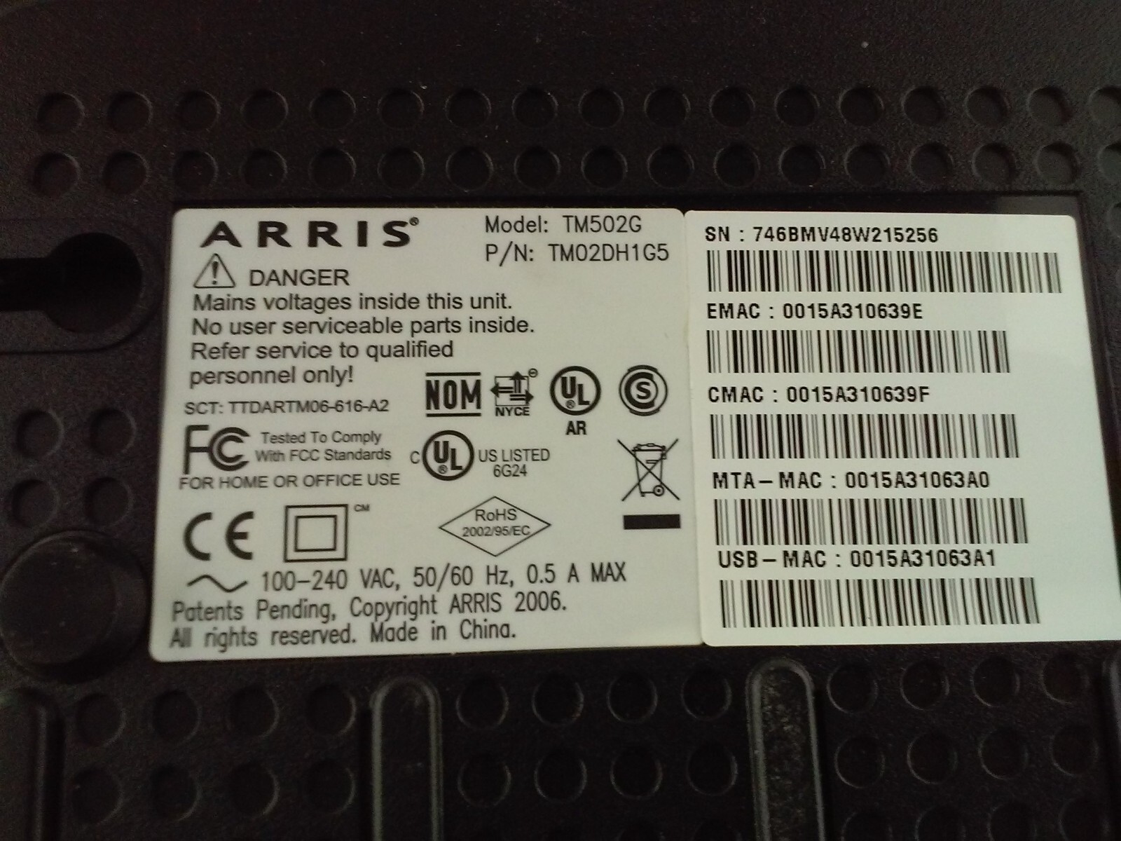 Arris Touchstone TM502G Telephony Modem