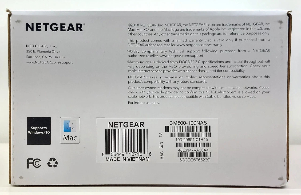 NETGEAR CM500 High Speed Cable Modem – Open Box / Never Used (DOCSIS 3.0)